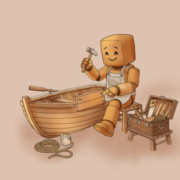 A cute cardboard character wearing an apron is happily building a wooden boat, with a toolbox of tools beside it. The image serves as a metaphor for the post's message about Seismic constructing a new, foundational vision for private yet transparent Web3 systems, much like the character building something crafted from the ground up.