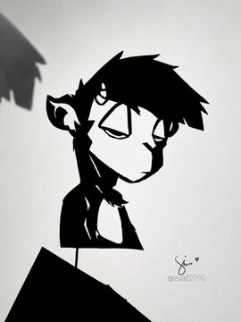 A black and white anime-style illustration of a dark-haired character with an intense expression, signed with '@Cosy1090'.