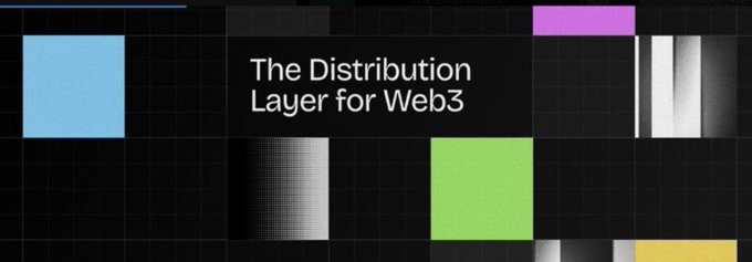 The image features a dark-themed graphic with geometric shapes in blue, green, purple, and yellow, alongside a gradient bar, displaying the text "The Distribution Layer for Web3." It visually represents Nucleus (NucleusCodes) as a foundational layer for the Web3 ecosystem, complementing the post's message about the project breaking away from homogenized competition in the crypto space to forge a unique path.