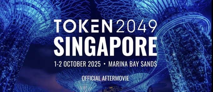 Promotional graphic for TOKEN 2049 SINGAPORE, an event held 1-2 October 2025 at Marina Bay Sands, labeled as the Official Aftermovie.