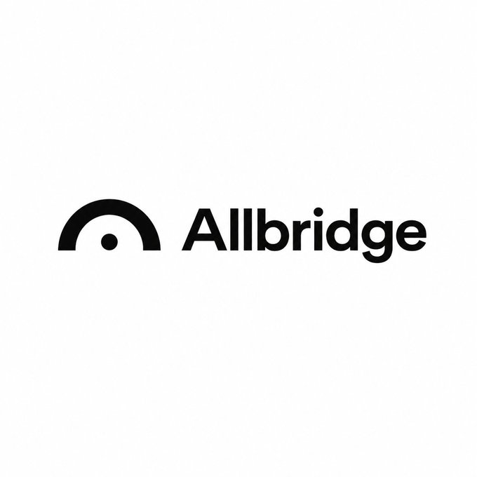 The image shows the Allbridge logo, featuring a black semi-circular arc with a dot beneath it, paired with the word "Allbridge" in bold text. This branding directly corresponds to the post's mention of @Allbridge_io, representing the cross-chain infrastructure platform highlighted as a key player in enabling seamless blockchain interoperability.