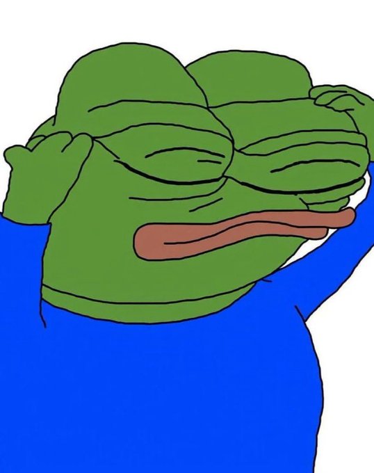The famous "Pepe the Frog" cartoon character covering his face with both hands in a gesture of frustration, embarrassment, or facepalming.