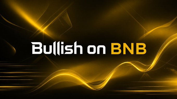 The image features a black background with yellow lines, creating an abstract design that resembles waves or ripples. Below the image, there's text that reads "Bullish on BNB", which suggests that the image might be related to Bitcoin or another cryptocurrency. The combination of the black and yellow colors creates a striking contrast against each other, making it stand out prominently in the image.