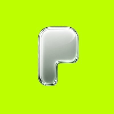 A translucent glass-like letter "P" centered on a bright green background, representing the PONS token and highlighting its all-time high trading volume achievement.