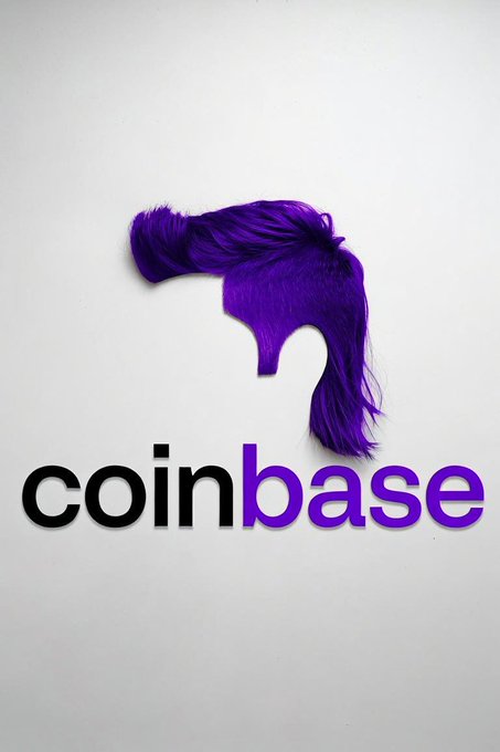 The image features a purple logo for coinbase, which has a stylized representation of a person's head with long hair. The word "coinbase" is written below this design. The caption at the bottom of the image reads, "Focus on what is in the image and how it relates to the post."