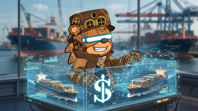 This image depicts a stylized character interacting with a futuristic holographic display showing shipping routes, cargo ships, and financial data, reflecting EthraShip's innovative approach to global shipping logistics. The dollar sign ($) and the visual representation of ships and data streams directly relate to the post's discussion of incomplete shipping data and EthraShip's solutions.