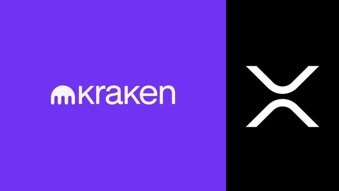 A split purple and black graphic displays the Kraken logo on the left and the XRP "X" symbol on the right, visually representing the exchange's new support for using tokenized assets as collateral for leveraged XRP trading.