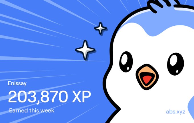 A Duolingo-style progress graphic showing '203,870 XP Earned this week' for user 'Enissay' on a blue background with the owl mascot.