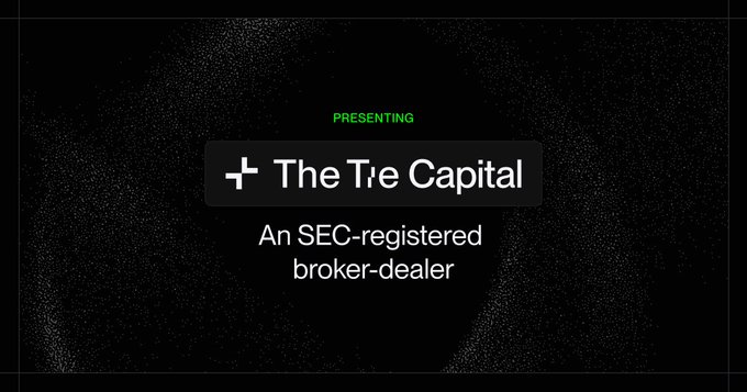 The image is a sleek, dark promotional graphic introducing "The Tie Capital," labeled as "An SEC-registered broker-dealer" with a green "PRESENTING" header, visually supporting the announcement of The Tie's new investment banking and capital markets advisory division for the digital asset industry.