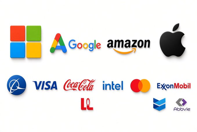 A collage of major company logos includes Microsoft, Alphabet/Google, Amazon, Apple, Visa, Coca-Cola, Intel, Mastercard, ExxonMobil, Eli Lilly, Chevron, and AbbVie, matching the firms listed as reporting earnings next week. The accompanying post notes the dates 27.10–02.11 and that all the listed stocks are tradable on Solana.