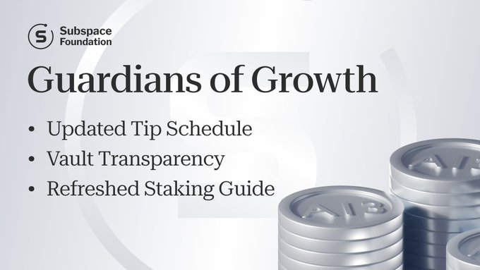The image features a stack of silver coins with the text "Guardians of Growth" written above them, along with an updated tip schedule for the Guardians of Growth staking rewards program. The coins are arranged in a way that they appear to be stacked on top of each other, emphasizing their importance as part of the staking rewards system.