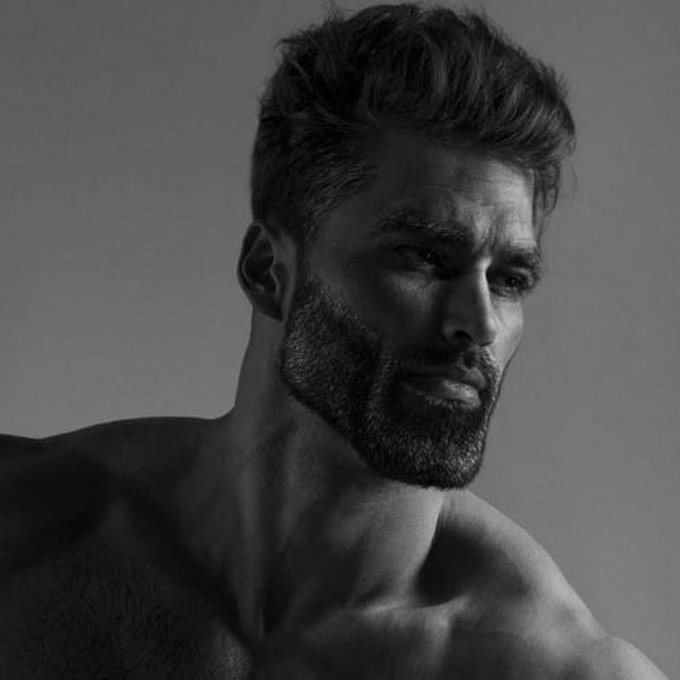 A black-and-white close-up portrait of a shirtless, bearded man with styled hair gazing intensely to the side. The image contrasts rugged masculinity with the post's playful boast about owning a tiny fraction of Zcash (ZEC), humorously inflated into "15,000,000 Zatoshi."