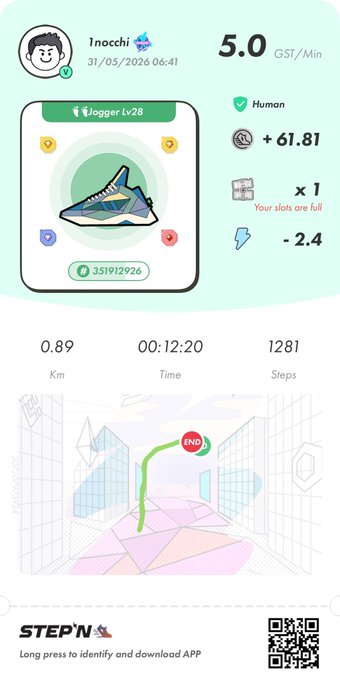 The image shows a white card with various information about a fitness tracking app, including a map of an indoor space and a list of features such as "long distances", "speed", and "distance". The post also includes a QR code that can be used for further information or instructions on how to use the app.