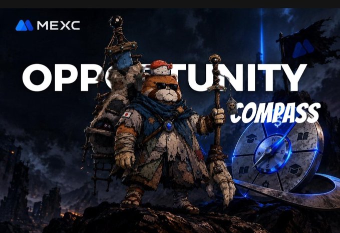 A promotional banner for MEXC featuring an animated character with a compass, displaying the text 'OPPORTUNITY' and 'COMPASS'.