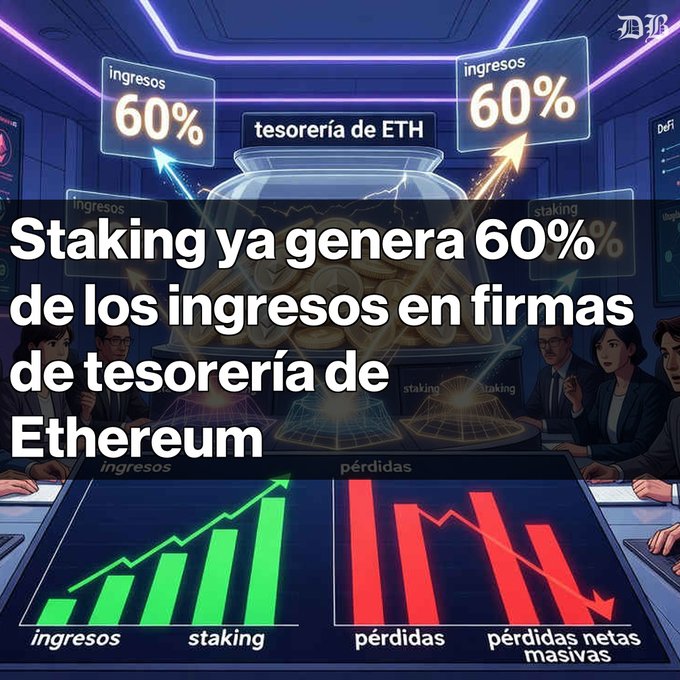 The image presents a graphic representation of Bitcoin mining, with two different graphs labeled "60% de ingresos en firmas de tesoreria de Ethereum A pesar de su creciente contribución, estas empresas enfrentan pérdidas netas de ... = ... Bitcoins". The graphs show the fluctuating market value of Bitcoin in relation to its mining rewards. The text above and below the image provides context about how people are using Ethereum mining for financial gains or as an investment strategy.