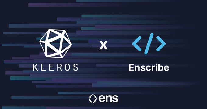 erscript and kleros logos are displayed against a gradient background, with the text "kleros xenscribe" below them.