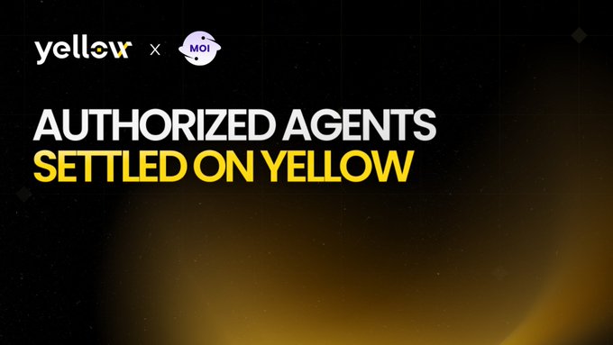 A promotional graphic for 'MOI' on the 'yellow' platform, featuring the text 'AUTHORIZED AGENTS SETTLED ON YELLOW' against a dark background.