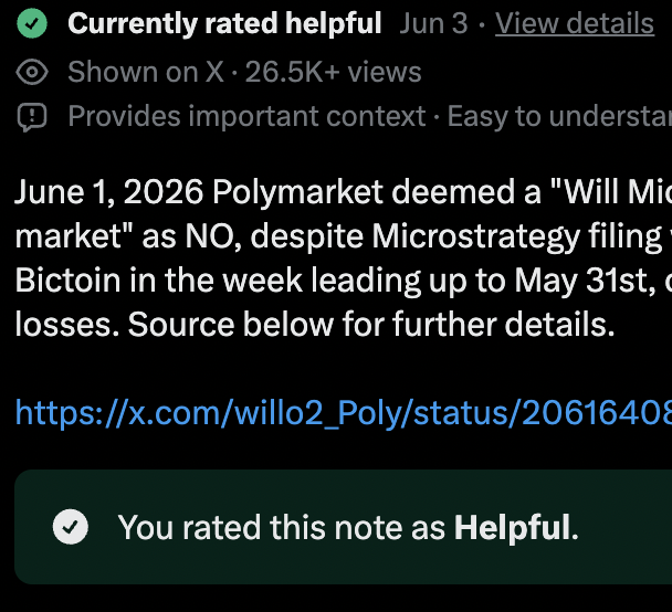 A black screen displays a message from Twitter, stating "Currently rated helpful".