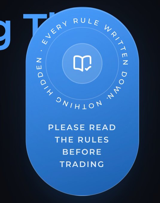 A blue graphic resembling a pill shape with the text "EVERY RULE WRITTEN DOWN · NOTHING HIDDEN · PLEASE READ THE RULES BEFORE TRADING" surrounding a book icon. The image serves as a warning notice emphasizing FTM's redesigned transparency approach, countering the "scam" accusations by requiring traders to review rules—highlighting that many traders lack fundamental knowledge of terms like ticks, pips, lot size, and margin.