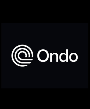 The image displays the Ondo Finance logo, featuring a stylized white circular emblem alongside the wordmark "Ondo" on a black background, representing the company mentioned in the post.