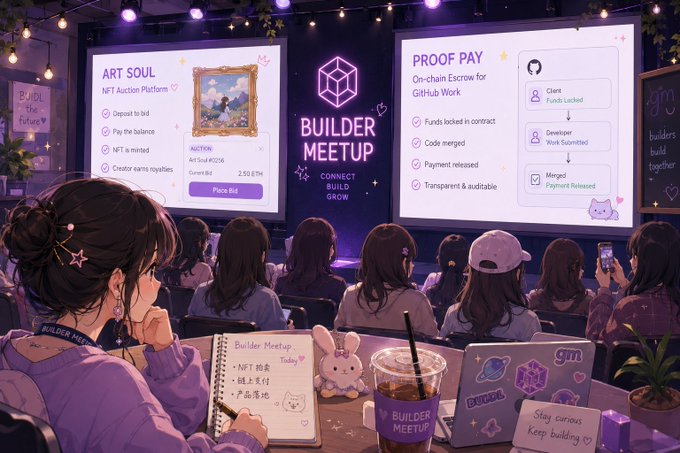 The image features a group of people sitting around tables, with some of them using laptops while others are writing in notebooks. The scene takes place at an art event where attendees can browse through various artwork pieces displayed on screens or posters. A woman is seen holding a pen and notebook, possibly taking notes about the different artworks she sees. In addition to this, there are two cups placed on tables, suggesting that refreshments might be available for the guests during the event. The overall atmosphere appears to be one of creativity and collaboration as people gather to appreciate and discuss various artistic expressions.