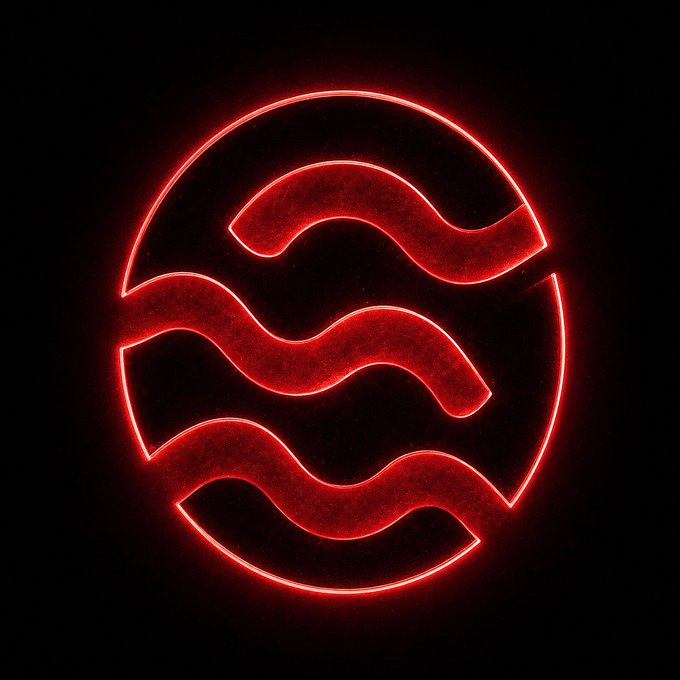 The image features a neon logo with a circle design, which includes red waves that appear to be curling around the edges of the circle. The background is black, making the neon logo stand out prominently against this backdrop. There are also some text elements in the image, including "Market moves faster on $SEI" and "focus on what is in the image".