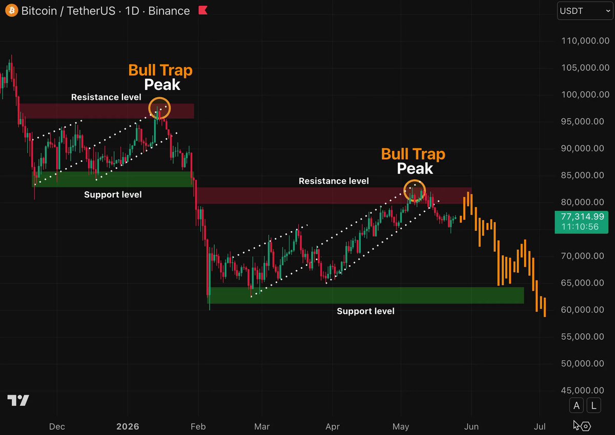 The image displays a scatter graph of price levels over time with the peak level at $3.75 and a bull trap at $4.5, both located above the support level. The focus appears to be on the rising price levels that have led to these peaks, suggesting that an underlying trend is increasing. Meanwhile, the bear trap is at $13.65, indicating a downward trend or potential market decline. In this particular frame, the bull and bear traps appear to be near each other. It's important to note that the image captures a single moment in time and may not fully represent the overall movement of the market.