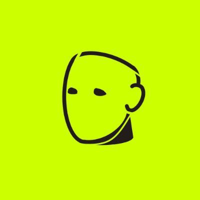 A minimalist black line drawing of a bald man's face with a neutral expression on a bright lime-green background.