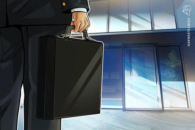 A person in a suit carries a black briefcase while walking toward a glass office building, with the Cointelegraph logo visible in the corner, symbolizing the post's theme of a skilled professional leaving the crypto industry for an AI company.