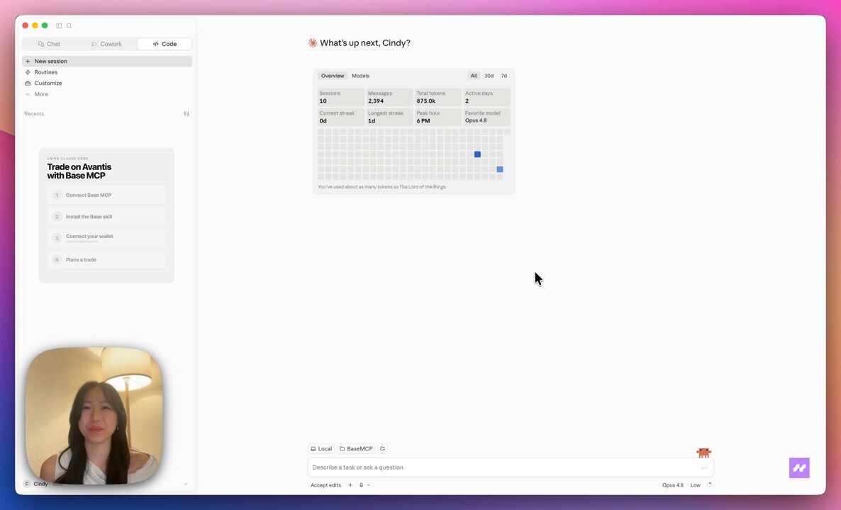 A screenshot of a computer screen displaying the calendar, the name "@avantifi powered by base mcp", and an attached image of a person's face.