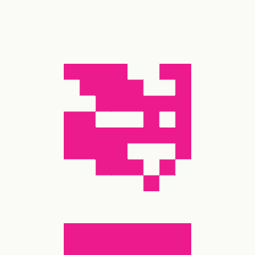 A pink pixelated heart on a white background.