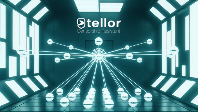 A futuristic graphic for 'Stellor - Censorship Resistant' featuring a network of connected glowing nodes.
