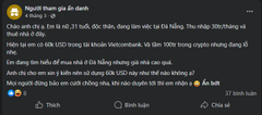 A Vietnamese Facebook post by "Người tham gia từ danh" featuring a Pepe the Frog meme with text explaining that a crypto coin called "Nờ ời" surged over 5000% in less than three weeks, mimicking the meme's "do you have the confidence to hold this one to the top, or would you" format to hype potential gains.