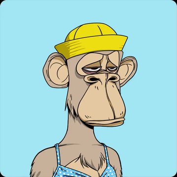 In this image, a monkey wearing a yellow hat and a blue dress is depicted as the main subject. The background of the picture is a light blue color, giving it a serene appearance. Interestingly enough, there's also text present on the image that reads "Same price $16,000 Bored Ape 10,000 supply Rolex Watch unlimited supply Who collects collectibles with unlimited supplies?". This could be interpreted as a fun and quirky reference to the content of this poster or advertisement for watches, suggesting that the monkey is associated with it.