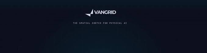 A dark logo screen displaying 'VANGRID - THE SPATIAL CORTEX FOR PHYSICAL AI' in white text.