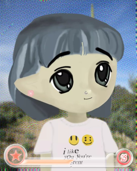 A chibi-style avatar of a girl with gray hair wears a t-shirt featuring smiley faces and the text "i like you You're ẓerent" (a play on the Milady meme aesthetic), with a "25" badge and star icon visible at the bottom—visually reinforcing the Milady-inspired meme cryptocurrency promotion for $LADYS.