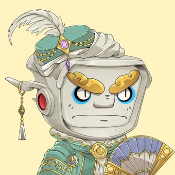 An illustration depicts an anthropomorphic silver tea kettle character wearing a green and gold jeweled outfit, a white turban with a feather, and holding a gold and blue fan.