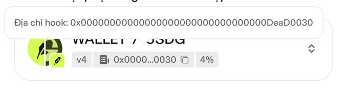 A screenshot shows a wallet interface with text reading 'Địa chỉ hook: 0x000000000000000000000000000000000000DeaD0030', alongside a logo labeled 'WALLET 7A56UG' with a 4% indicator.