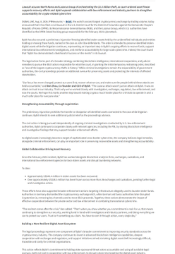 The image shows a legal document discussing Bybit's lawsuit and court-ordered asset freeze related to the $1.5 billion hack, with the accompanying post highlighting Bybit's legal action against North Korea and the Lazarus Group to track and recover the stolen funds.