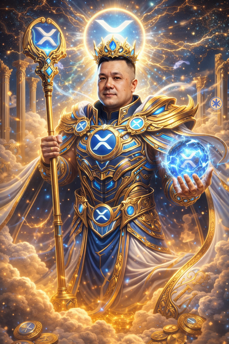 The image features a man dressed as a medieval knight, holding a sword and a shield, with a crown on his head. The background of the image depicts a sky filled with clouds, creating an atmosphere reminiscent of a fantasy or medieval setting. The caption reads "LET ME MAKE THIS CLEAR TO ALL MY HATERS. I'M NOT IN X TO MAKE A LIVING OUT OF YOUR LIKES, COMMENTS, AND REPOSTS. I'M IN HERE TO FIGHT FOR THE CRYPTO COMMUNITIES NOT JUST XRP.. IF YOU'RE BUTT HURTS THAT IS NOT MY PROBLEMS..". The man's attire and the medieval setting suggest that he is a character from a video game or fantasy series, possibly related to the cryptocurrency world.