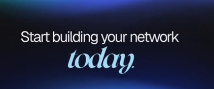 The main elements of this image include a banner advertising a network referral system called "@useTria", which states that the users who refer their friends to the system get rewards for every action they take. The text reads, "Start building your network today." The phrase "start build your network today" suggests that the system is new and encourages people to participate in it for potential benefits.