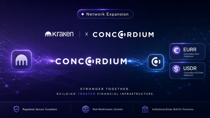 ers and a white "EURR" logo are displayed on a dark blue background, accompanied by text promoting the "Concordium" cryptocurrency.