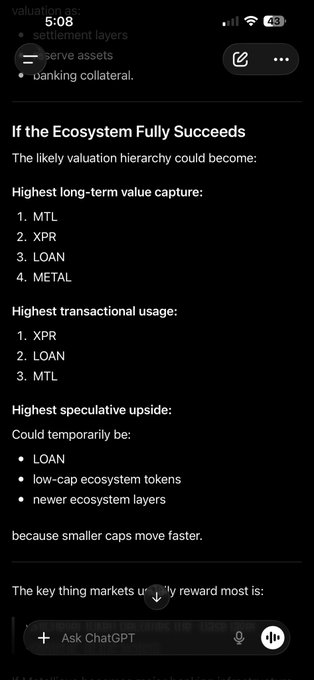iphone screen displaying a black and white text message with a phone number, "5.08", and a list of terms for an ecosystem project.