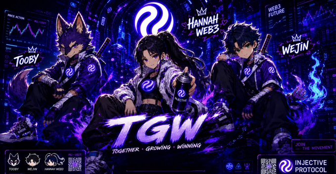 The image features a poster for a video game called "TGW" with three cartoon characters sitting together. The characters are wearing black clothes and holding drinks. The background of the poster has purple and blue colors, creating an artistic and visually appealing design. The text on the poster reads "Together, Growing, Winning", which suggests that the game is focused on teamwork and collaboration to achieve success in the gaming world.