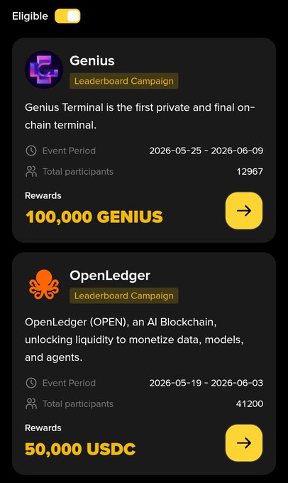 The image shows a cell phone screen with two posts displayed, each containing a different logo. One of the posts features the text "OpenLedger" and an icon that represents "An AI Ledger", while the other displays a "#genius" tag, accompanied by a blockchain link. Both posts discuss a Binance Square creatorpad campaign called "2 Binance Square CreatorPad Campaign is Lived Share of 
 100,000 $GENIUS Rewards Pool How To Participate Create Original Binance Square Post Minimum 100 Characters Use #geniusTag". The posts seem to be about the same topic or related in some way.