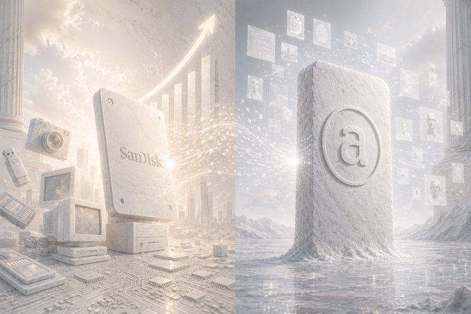 A post about art, where two pieces are displayed side by side with one being a white block and the other an image of a computer screen. The caption reads $AR SNDK'.