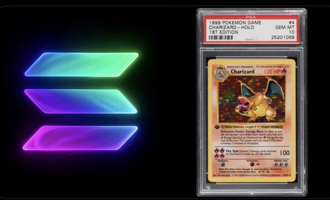 The image shows a Pokémon trading card, specifically the Charizard Pokemon, placed inside its plastic case and being displayed against a black background. The title of the image reads "BREAKING: @COLLECTOR_CRYPT HITS 40% OF @PUMPFUN DAILY REVENUE — BECOMES SOLANA'S 2nd Largest protocol by 24-HOUR revenue!". This suggests that the Charizard trading card is valuable and has been recently added to the collector's collection. The post implies that this specific card, along with others in the collection, are worth significant amounts of money.