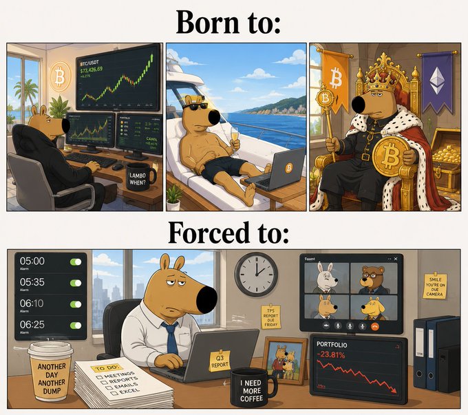 The image features a cartoon depiction of three cartoon bears sitting around an office desk, with one bear holding a golden coin while another bear holds a laptop computer. The third bear sits comfortably on a chair, wearing sunglasses and a crown. Above them is a clock that reads 7 am. In the background, there are two more cartoon bears in suits, one sitting at a desk and the other standing next to it. A banner with the text "born to make it open excel at 7am" can be seen above the bears' heads.