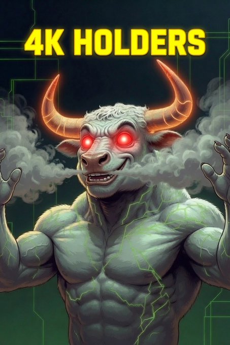 A muscular, demonic bull with glowing red eyes and steam billowing from its nostrils towers over a green digital background, with the bold yellow text "4K HOLDERS" displayed at the top. The image visually reinforces the post's message of $LEVI's aggressive momentum and surging community growth, with the fierce bull embodying the "rampage" described.