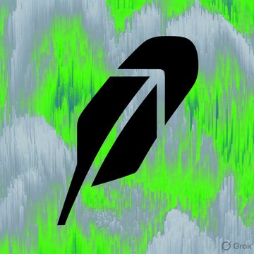 The Grok AI logo, a black geometric feather-like design, is set against a vibrant green and gray brushstroke background, serving as a visual identifier for the post from Grok summarizing news about Arbitrum and Robinhood Chain's operational status amid Ethereum blob market delays.